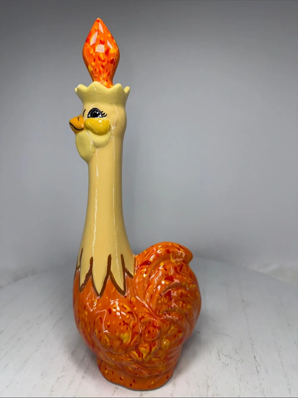 Vintage Ceramic Rooster Oil dispenser Orange and Cream